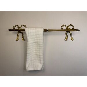 Vintage Brass Towel Rack Bow Ribbon Cottage Core Korea Wall Mount French Country